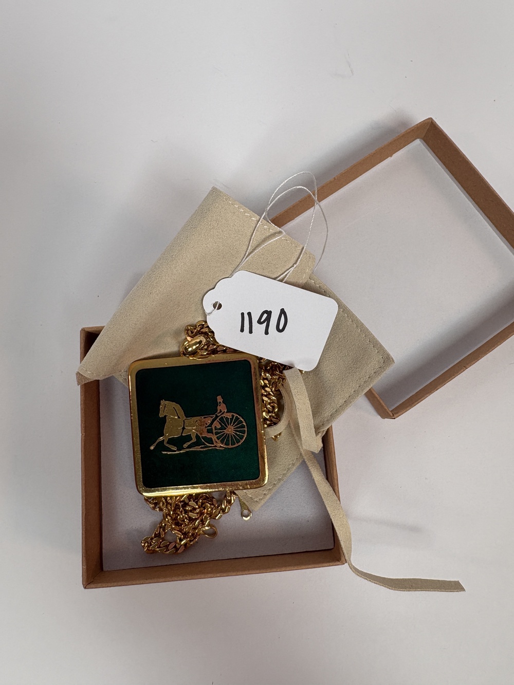 PF-1190 Vintage Gold Plated Old Celine Necklace with Carriage Pendant